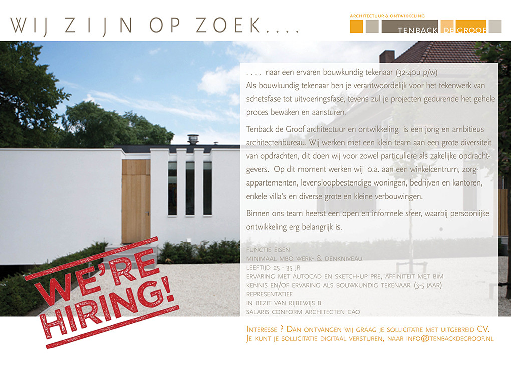 Vacature bouwkundig talent (reeds vervuld dec 2015)